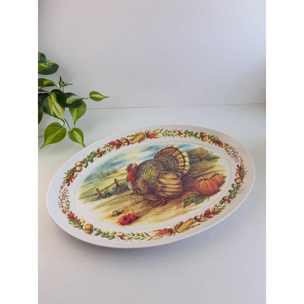 Huge Turkey Platter Vtg Serving Tray Melamine Brookpark 1521 Thanksgiving 21x15